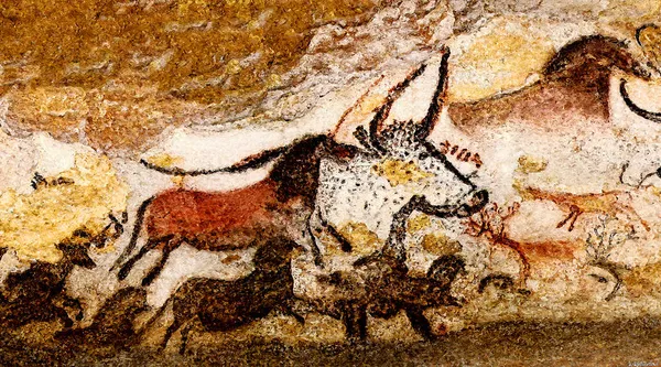 Lascaux cave painting: aurochs and horses from the Hall of the Bulls, c. 17,000 BCE